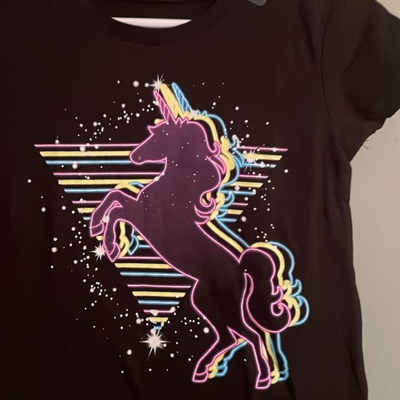 The Children Place Tee with UNICORN graphic design at front. Black, size XS (4). - Picture 12 of 17